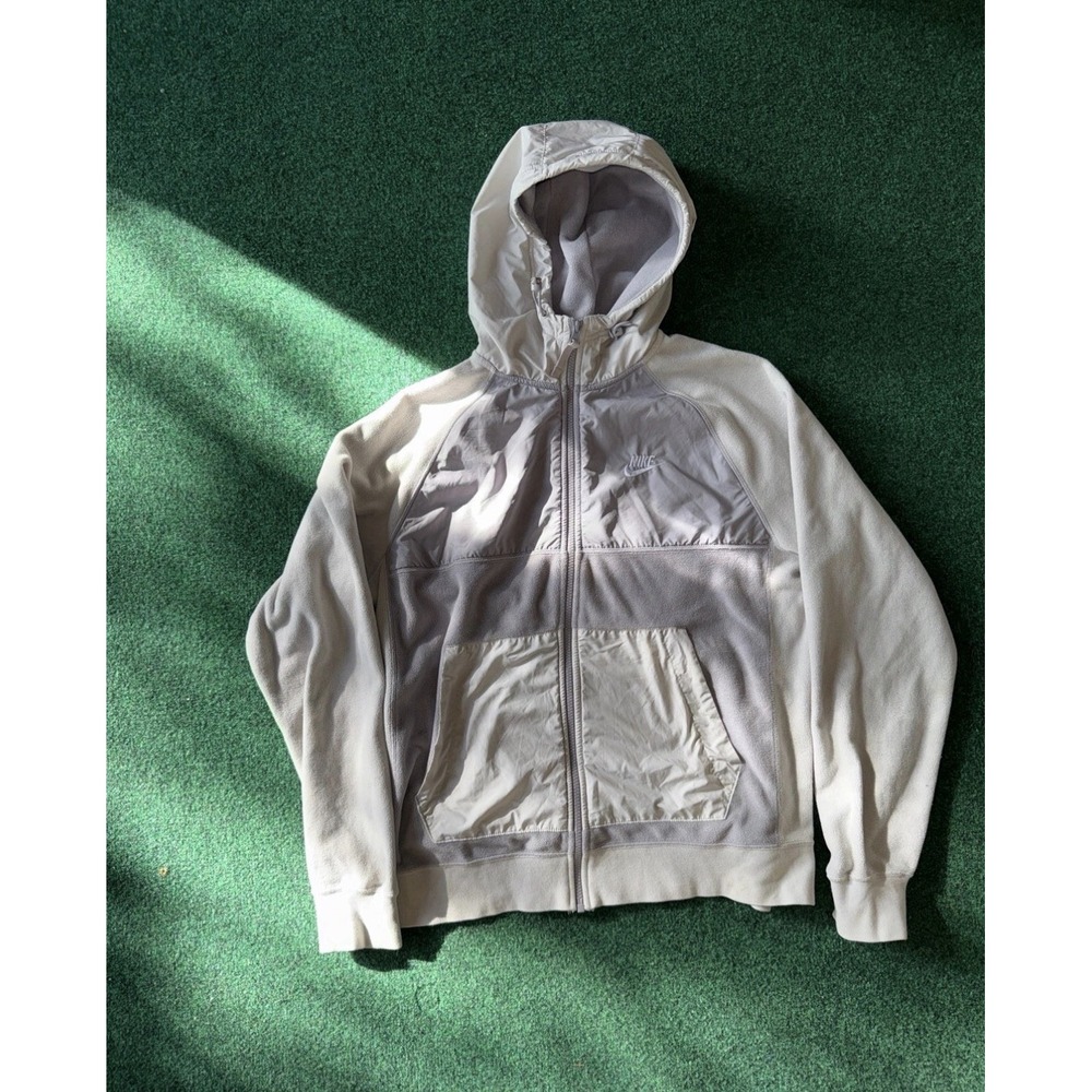 Nike Fleece Lined Full‎ Zip Hoodie Jacket Beige Cream Mens Medium Swoosh E3